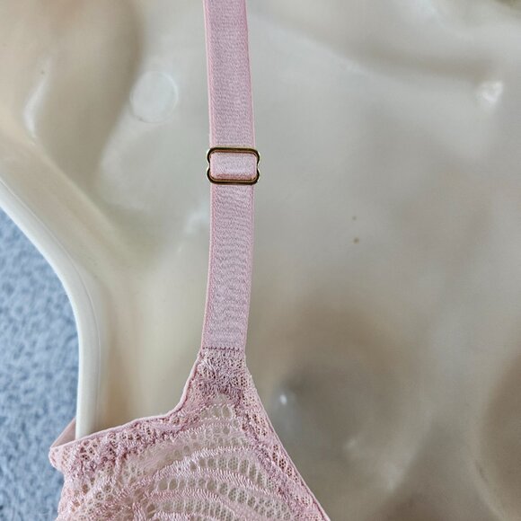 Victoria's Secret Bra‎ Womens 34D Pink Lace Unlined Plunge Sheer Underwire Sexy - Picture 13 of 14